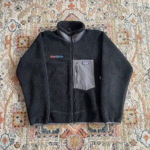 Patagonia Black Sherpa Fleece Jacket with Gray Chest Pocket